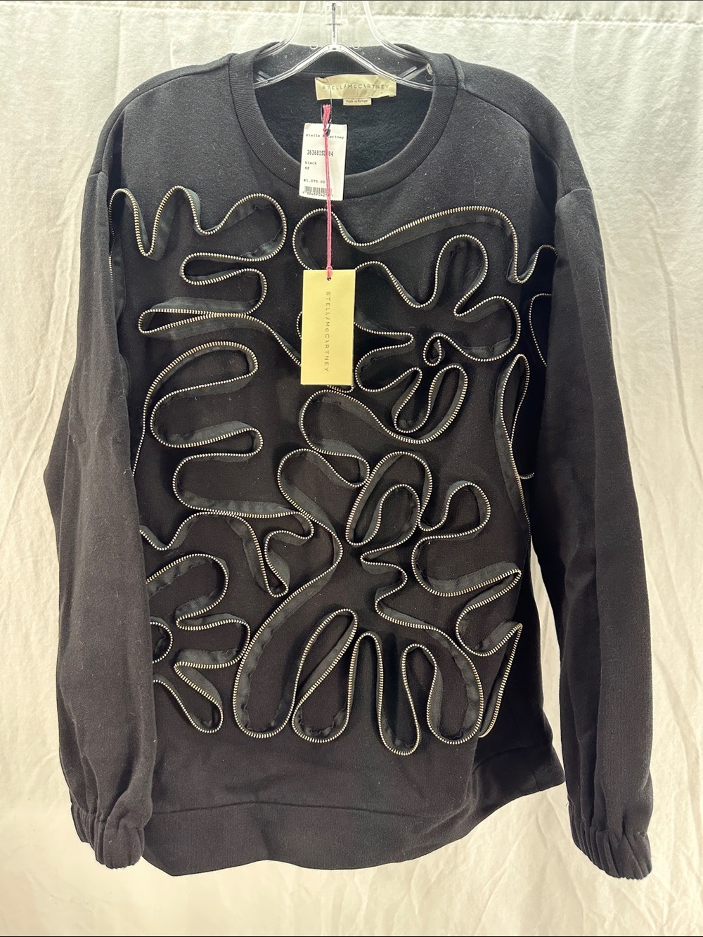 Nwt Stella McCartney Black Squiggly Zipper Cotton Knit Sweatshirt 42/8 Ret $1070